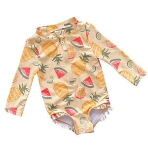 CARTER'S Baby Girls Yellow Long Sleeve Fruit Printed Rash Guard Swim Suit 6M